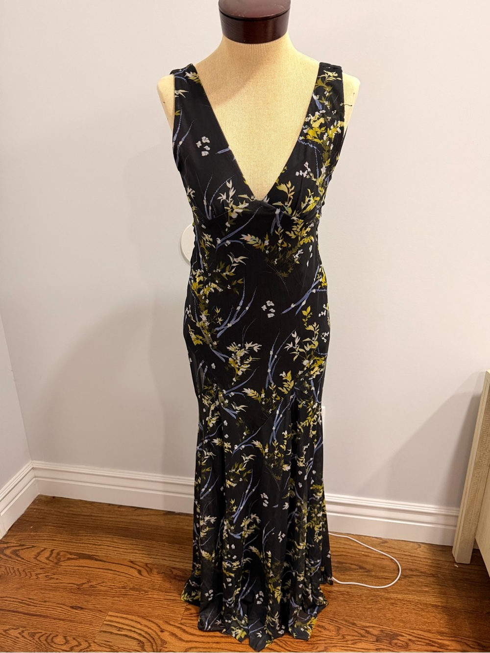 Zara Black Maxi Dress with Yellow and Blue Floral Print
